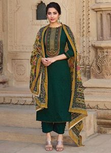 Pant suit with printed dupatta