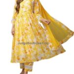 Women's Floral Printed Anarkali Kurta Frock Suit with Pant and Dupatta Set