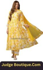 Women's Floral Printed Anarkali Kurta Frock Suit with Pant and Dupatta Set