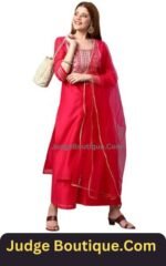 Judge Boutique Women's Cotton Blend Solid Straight Kurta with Palazzos & Dupatta