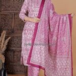 Cotton Grey Printed Straight Nayara Embroidery Kurta With Palazzo & Dupatta Set